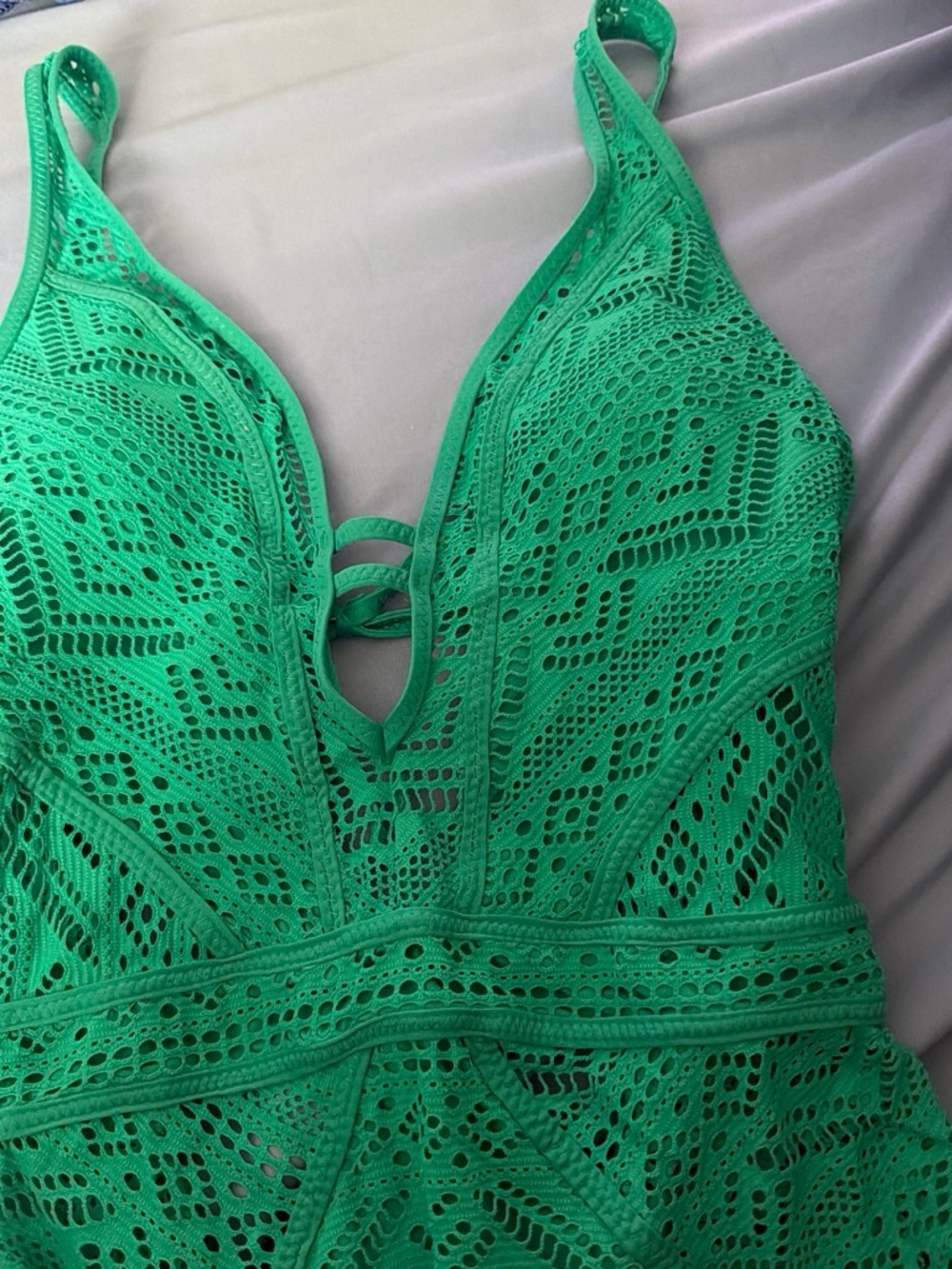 BECCA Green Crochet One-Piece Swimsuit